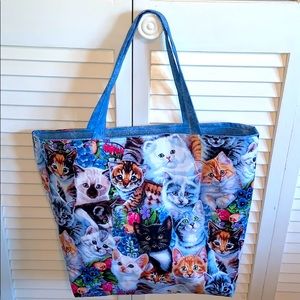 Hand Crafted Tote Bag Fabric Kittens All Purpose Reusable 100 % Cotton Cat Purse